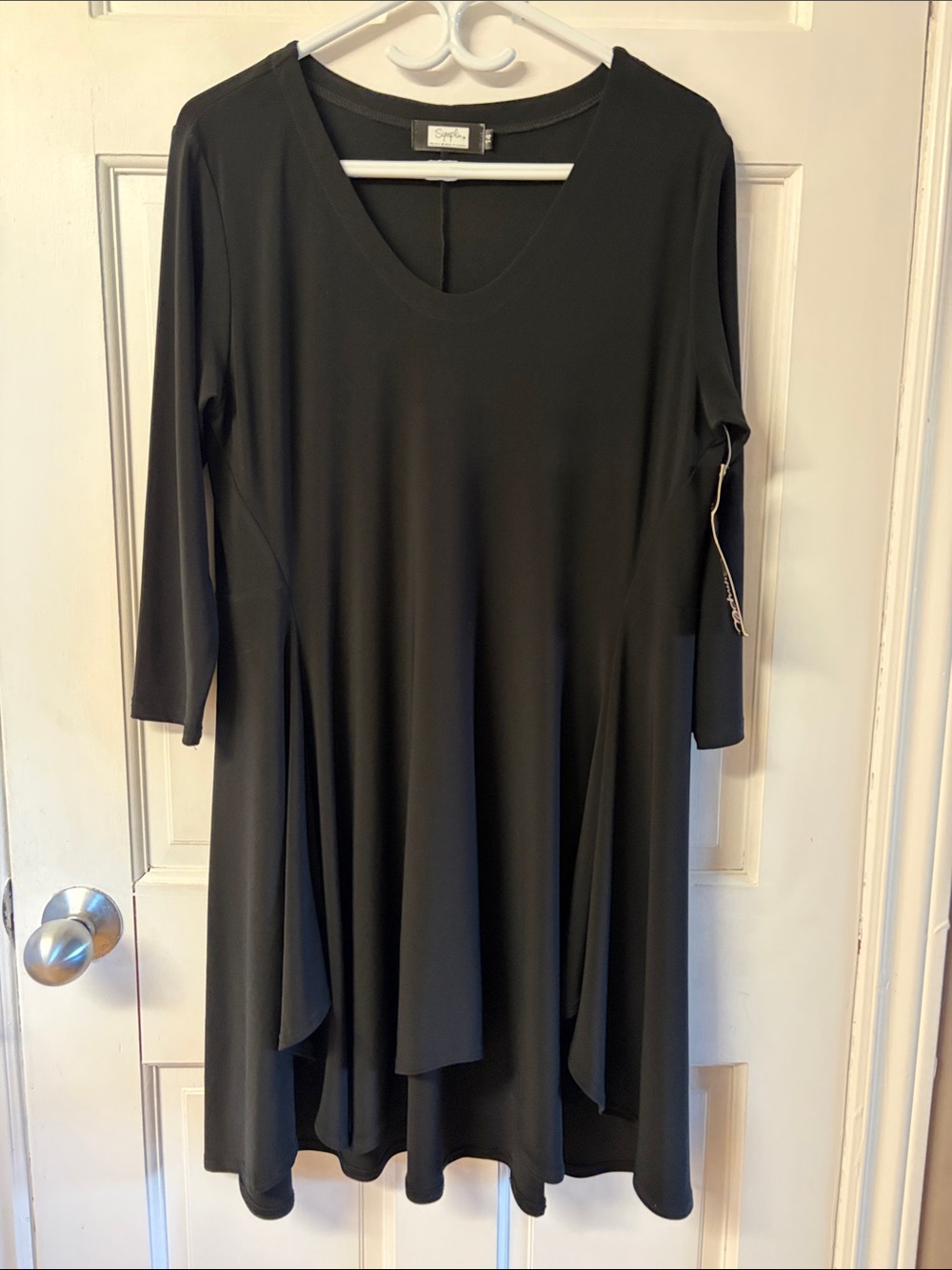 Sympli soft chakra tunic 3/4 length sleeve black long top new women’s size 14